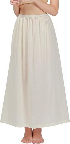 Long Half Slip Skirt for Women, Lightweight Full Length Cotton Underskirt with Elastic Waistband in Kuwait