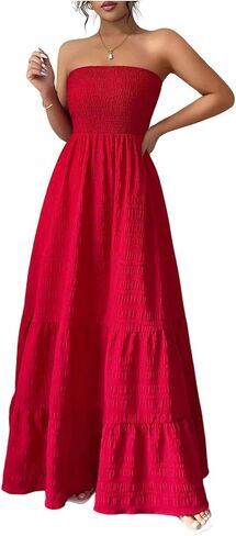 SHENHE Women's Strapless Tube Top Maxi Dress Smocked A Line Tiered Ruffle Flowy Party Dress in Saudi Arabia