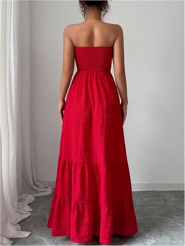 SHENHE Women's Strapless Tube Top Maxi Dress Smocked A Line Tiered Ruffle Flowy Party Dress in Saudi Arabia
