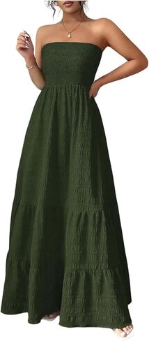 SHENHE Women's Strapless Tube Top Maxi Dress Smocked A Line Tiered Ruffle Flowy Party Dress in Saudi Arabia