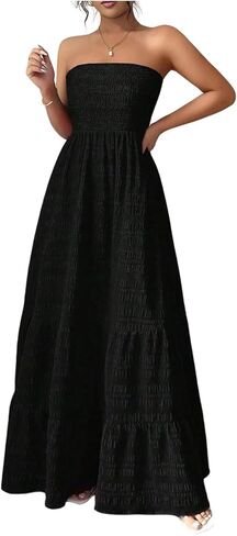 SHENHE Women's Strapless Tube Top Maxi Dress Smocked A Line Tiered Ruffle Flowy Party Dress in Saudi Arabia