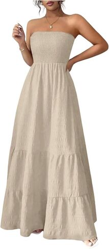 SHENHE Women's Strapless Tube Top Maxi Dress Smocked A Line Tiered Ruffle Flowy Party Dress in Saudi Arabia