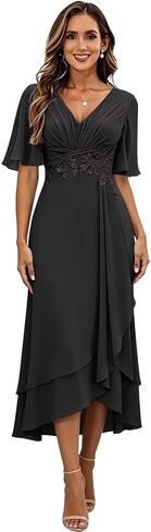 Chiffon Mother of The Bride Dresses for Wedding with Sleeve Lace Applique Formal Wedding Guest Dresses in Saudi Arabia