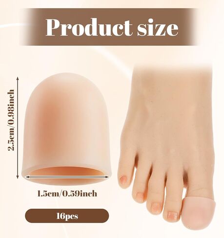 16 Pcs Big Toe Protectors, Soft Silicone Toe Bandages for Big Toes, Waterproof Toes Caps Guards Ideal for Ingrown Toenails, Blisters & Corns (Skin Tone, Small: 0.98 x 0.59 x 0.59 in) in Saudi Arabia