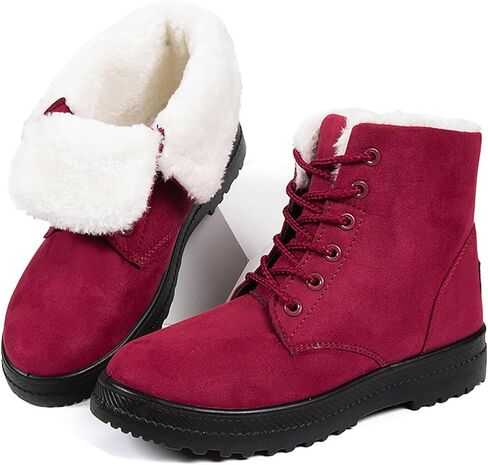 Winter Snow Boots for Women,Warm Fur Lined Ankle Boots Comfortable Suede Lace Up Booties Cute Flat Shoes,Traction in Saudi Arabia