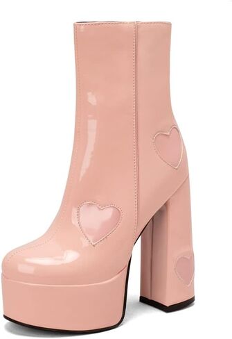 MFairy Womens Fashion Patent Leather Ankle Boots Platform Chunky High Heel Cute Boots in Saudi Arabia