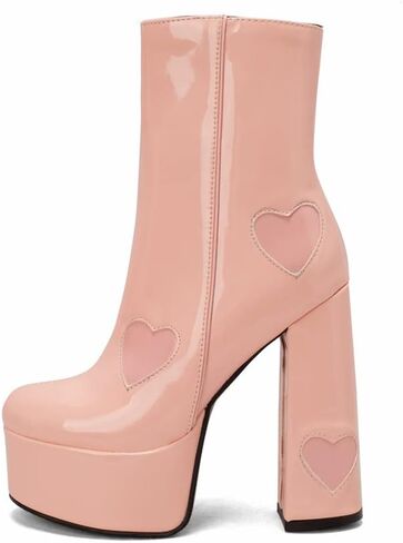 MFairy Womens Fashion Patent Leather Ankle Boots Platform Chunky High Heel Cute Boots in Kuwait