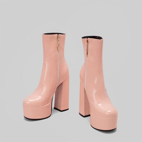MFairy Womens Fashion Patent Leather Ankle Boots Platform Chunky High Heel Cute Boots in Kuwait