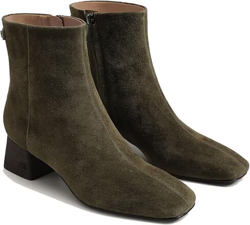 Womens Ankle Boots Square Toe Low Chunky Block Heel Booties with Side Zipper Comfortable Dress Short Boots Shoes in Saudi Arabia