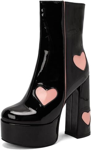 MFairy Womens Fashion Patent Leather Ankle Boots Platform Chunky High Heel Cute Boots in Kuwait