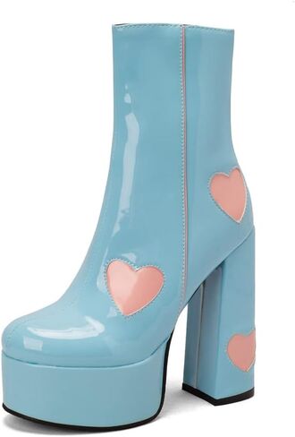 MFairy Womens Fashion Patent Leather Ankle Boots Platform Chunky High Heel Cute Boots in Kuwait