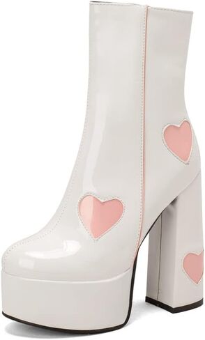 MFairy Womens Fashion Patent Leather Ankle Boots Platform Chunky High Heel Cute Boots in Kuwait