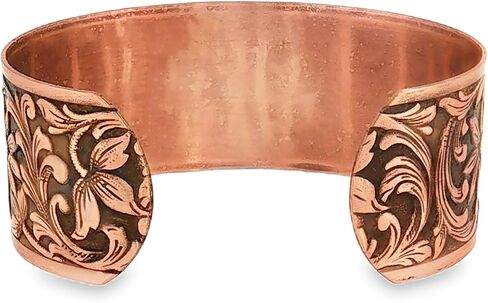 Urbanrose Solid Copper Cuff Bracelet for Women | Embossed Floral Design, Adjustable, Hand Antiqued and Polished, Made in the USA in Saudi Arabia