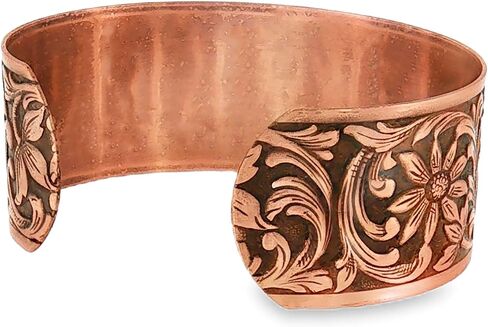 Urbanrose Solid Copper Cuff Bracelet for Women | Embossed Floral Design, Adjustable, Hand Antiqued and Polished, Made in the USA in Saudi Arabia