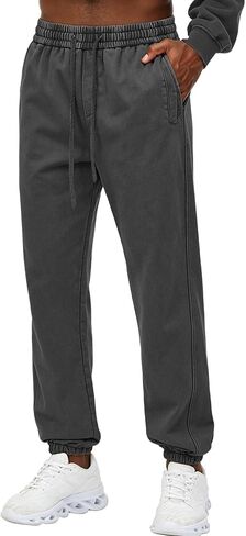 KEEPSHOWING Mens Sweatpants Athletic Acid Washed Cotton Elastic Waist Joggers Drawstring Jogger Pants Workout Long Pants in Saudi Arabia