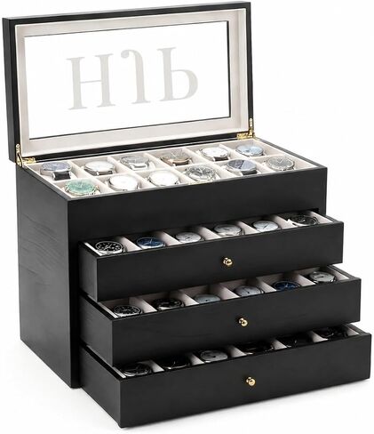 Bey-Berk Custom Personalized Watch Box Organizer - 48 Slot Luxury Solid Wood Designer Display, Large Watch Slots in Saudi Arabia