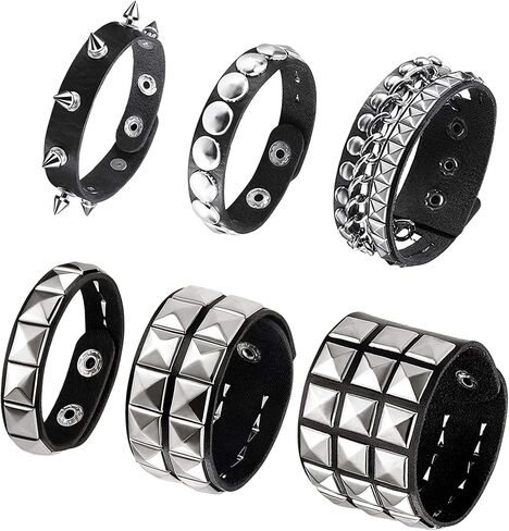 6 Pieces Studded Bracelet, Emo Spiked Bracelets Y2k Black Leather Rivet Punk Bracelet Rock Cuff Goth Bracelets Punk Accessories Halloween for Men Women in Saudi Arabia
