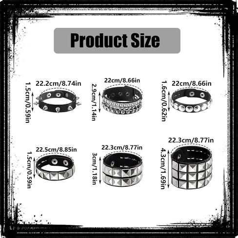 6 Pieces Studded Bracelet, Emo Spiked Bracelets Y2k Black Leather Rivet Punk Bracelet Rock Cuff Goth Bracelets Punk Accessories Halloween for Men Women in Saudi Arabia
