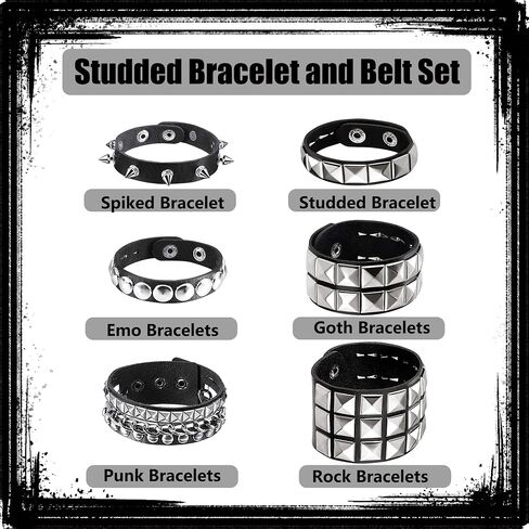 6 Pieces Studded Bracelet, Emo Spiked Bracelets Y2k Black Leather Rivet Punk Bracelet Rock Cuff Goth Bracelets Punk Accessories Halloween for Men Women in Saudi Arabia