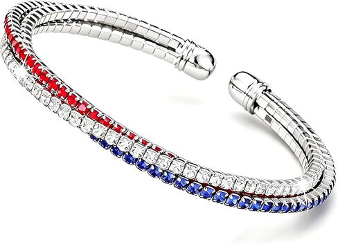 Dreuyet American Flag Rhinestone Bracelet Red White Blue Crystal Patriotic 4th of July Shiny Decorations USA Independence Day Jewelry in Kuwait