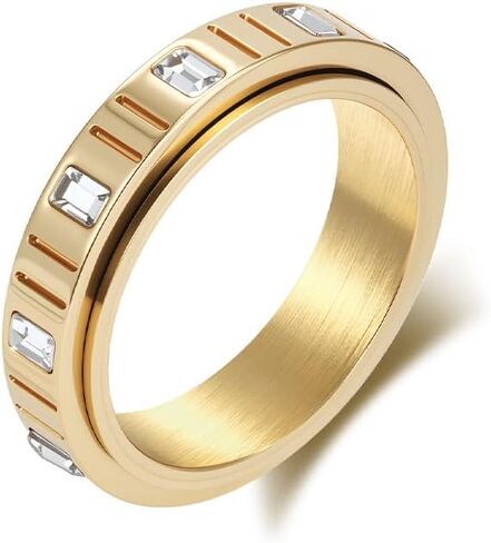 Fidget Spinner Rings for Women Stainless Steel Cubic Zirconia White/Yellow Gold Plated Anxiety Ring Wedding Rings Simple Jewelry Size 5-10 in Saudi Arabia