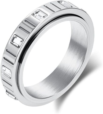 Fidget Spinner Rings for Women Stainless Steel Cubic Zirconia White/Yellow Gold Plated Anxiety Ring Wedding Rings Simple Jewelry Size 5-10 in Saudi Arabia