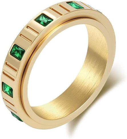 Fidget Spinner Rings for Women Stainless Steel Cubic Zirconia White/Yellow Gold Plated Anxiety Ring Wedding Rings Simple Jewelry Size 5-10 in Saudi Arabia