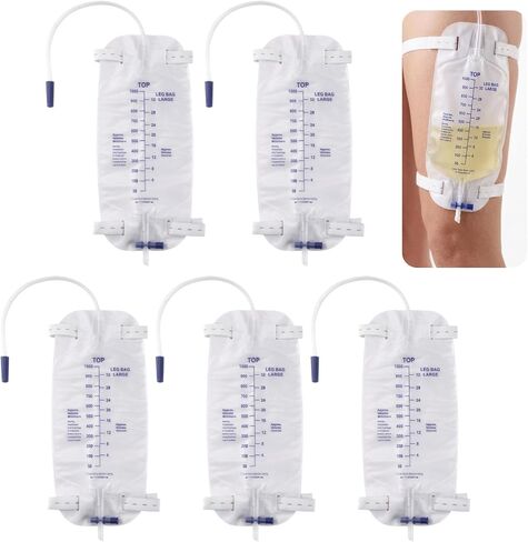 5 PCS Catheter Bags for Men, 1000 ml/33.8oz Foley Catheter Leg Bags, Urine Bags for Easy Flip Drain Design, Portable Disposable Urine Collectors, Adjustable Strap & 11.8" Tube, Mobility & Daily Care in Kuwait