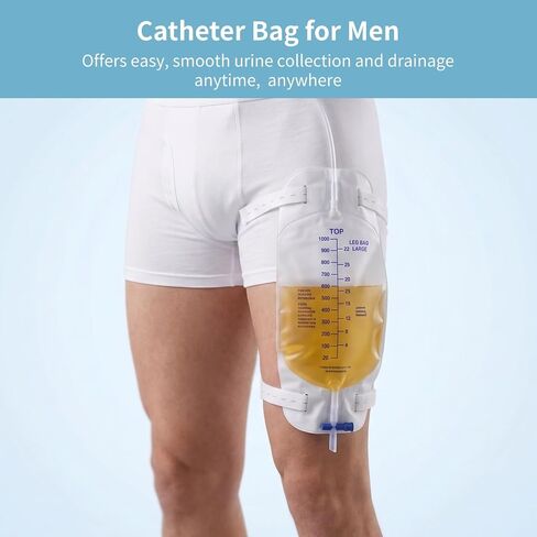 5 PCS Catheter Bags for Men, 1000 ml/33.8oz Foley Catheter Leg Bags, Urine Bags for Easy Flip Drain Design, Portable Disposable Urine Collectors, Adjustable Strap & 11.8" Tube, Mobility & Daily Care in Kuwait