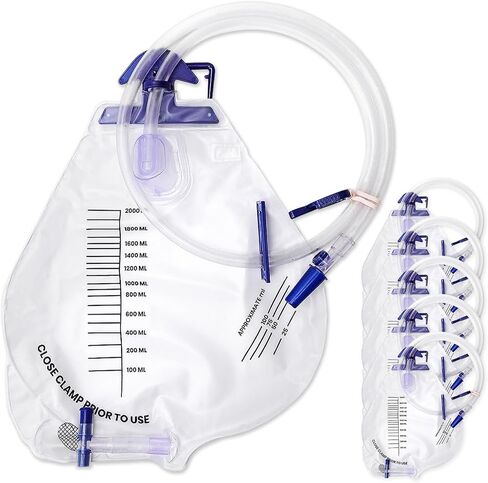 Catheter Bags for Men 2000ml Urinary Drainage Bag Urine Bags with Anti-Reflux Chamber,Upgrade Professional Leak-Proof and Quick to Drain,48" Extended Drainage Tube with Clamp & Hook(5Pack) in Saudi Arabia