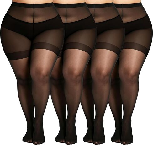 CozyWow 20D Plus Size Sheer Tights for Women, High Waist Ultra Thin Pantyhose with Cotton Gusset & Reinforced Toe 1X-8X in Saudi Arabia