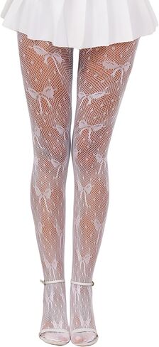 Lace Stockings for Women Cute Bow Pattern Lace Tights Sexy Goth Stretchy Fishnet Pantyhose in Kuwait