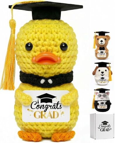 Graduation Duck Crochet Graduate Gifts - Class of 2026 Handmade Crochet Yellow Duck with Congrats Grad Card Congrats Box Mesh Bag Funny Gift Graduation Decoration for College Graduate Men Women in Saudi Arabia