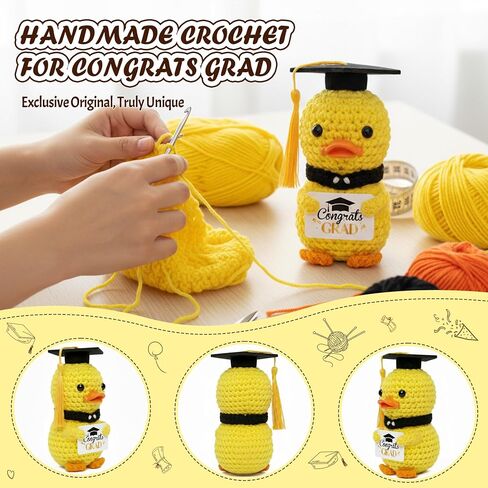 Graduation Duck Crochet Graduate Gifts - Class of 2026 Handmade Crochet Yellow Duck with Congrats Grad Card Congrats Box Mesh Bag Funny Gift Graduation Decoration for College Graduate Men Women in Saudi Arabia