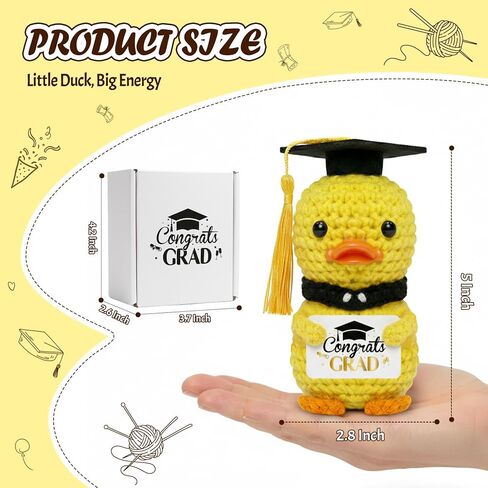 Graduation Duck Crochet Graduate Gifts - Class of 2026 Handmade Crochet Yellow Duck with Congrats Grad Card Congrats Box Mesh Bag Funny Gift Graduation Decoration for College Graduate Men Women in Saudi Arabia