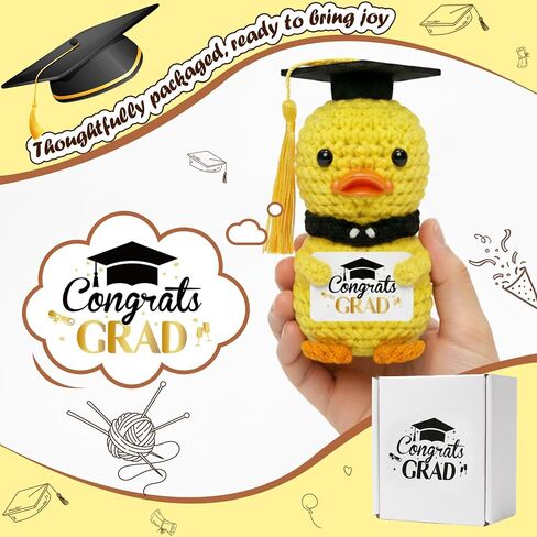 Graduation Duck Crochet Graduate Gifts - Class of 2026 Handmade Crochet Yellow Duck with Congrats Grad Card Congrats Box Mesh Bag Funny Gift Graduation Decoration for College Graduate Men Women in Saudi Arabia