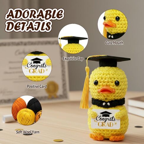 Graduation Duck Crochet Graduate Gifts - Class of 2026 Handmade Crochet Yellow Duck with Congrats Grad Card Congrats Box Mesh Bag Funny Gift Graduation Decoration for College Graduate Men Women in Saudi Arabia