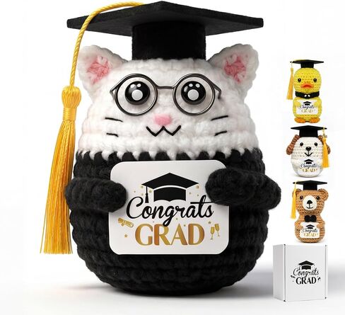 Graduation Duck Crochet Graduate Gifts - Class of 2026 Handmade Crochet Yellow Duck with Congrats Grad Card Congrats Box Mesh Bag Funny Gift Graduation Decoration for College Graduate Men Women in Saudi Arabia
