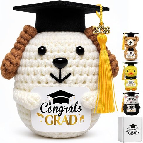 Graduation Duck Crochet Graduate Gifts - Class of 2026 Handmade Crochet Yellow Duck with Congrats Grad Card Congrats Box Mesh Bag Funny Gift Graduation Decoration for College Graduate Men Women in Saudi Arabia