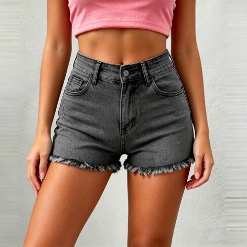 Jean Shorts for Women High Waisted Stretchy Casual Denim Shorts Ripped Frayed Hem Summer Trendy in Kuwait