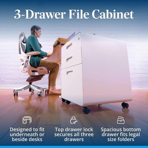 3-Drawer File Cabinet, Rolling (Industrial Style) by Uplift Desk in Saudi Arabia