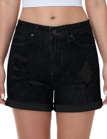 2Pack Women's Jean Shorts High Waisted Ripped Raw Hem Denim Shorts Summer Hot Short Jeans in Saudi Arabia