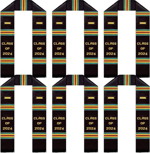 Sureio 6 Pcs Graduation Stole Class of 2026 Kente Stole Graduation Sash for Graduate Women Men Gifts in Kuwait