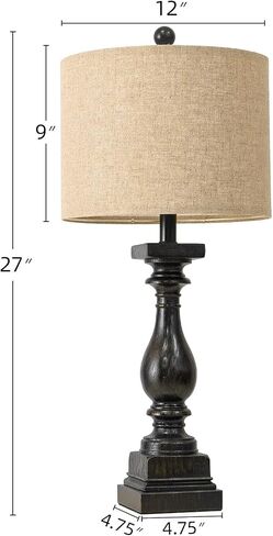 BOBOMOMO 27" Farmhouse Black Table Lamp Set of 2 with USB A+C for Bedroom Living Room Vintage Rustic Traditional Nightstand Bedside Lamps Retro Side Table Lamps (Blubs not Included) in Kuwait