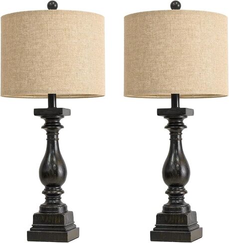 BOBOMOMO 27" Farmhouse Black Table Lamp Set of 2 with USB A+C for Bedroom Living Room Vintage Rustic Traditional Nightstand Bedside Lamps Retro Side Table Lamps (Blubs not Included) in Kuwait