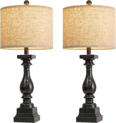 BOBOMOMO 27" Farmhouse Black Table Lamp Set of 2 with USB A+C for Bedroom Living Room Vintage Rustic Traditional Nightstand Bedside Lamps Retro Side Table Lamps (Blubs not Included) in Kuwait