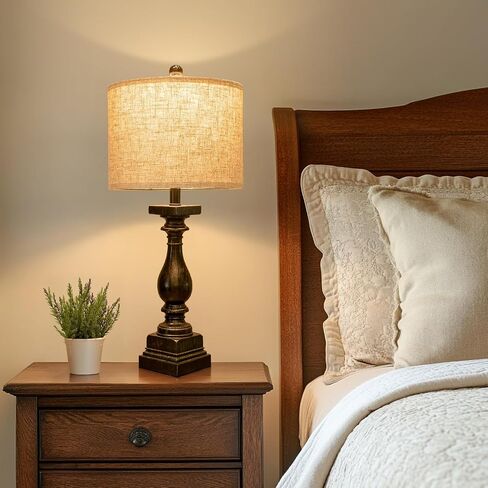 BOBOMOMO 27" Farmhouse Black Table Lamp Set of 2 with USB A+C for Bedroom Living Room Vintage Rustic Traditional Nightstand Bedside Lamps Retro Side Table Lamps (Blubs not Included) in Kuwait