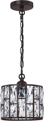 2 Pack 1 Light Hanging Kitchen Island Modern Concise 8.3" Crystal Pendant Ceiling Light Fixture Oil Rubbed Bronze Finish with Crystal Plate Metal Shade for Bar,Dining Room Corridor,Living Room in Kuwait
