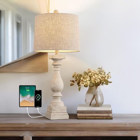 BOBOMOMO 27" Farmhouse Black Table Lamp Set of 2 with USB A+C for Bedroom Living Room Vintage Rustic Traditional Nightstand Bedside Lamps Retro Side Table Lamps (Blubs not Included) in Saudi Arabia