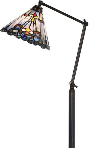 Bieye L10685 Baroque Tiffany Style Stained Glass Swing Arm Floor Lamp, 75 inch Tall, Blue in Kuwait